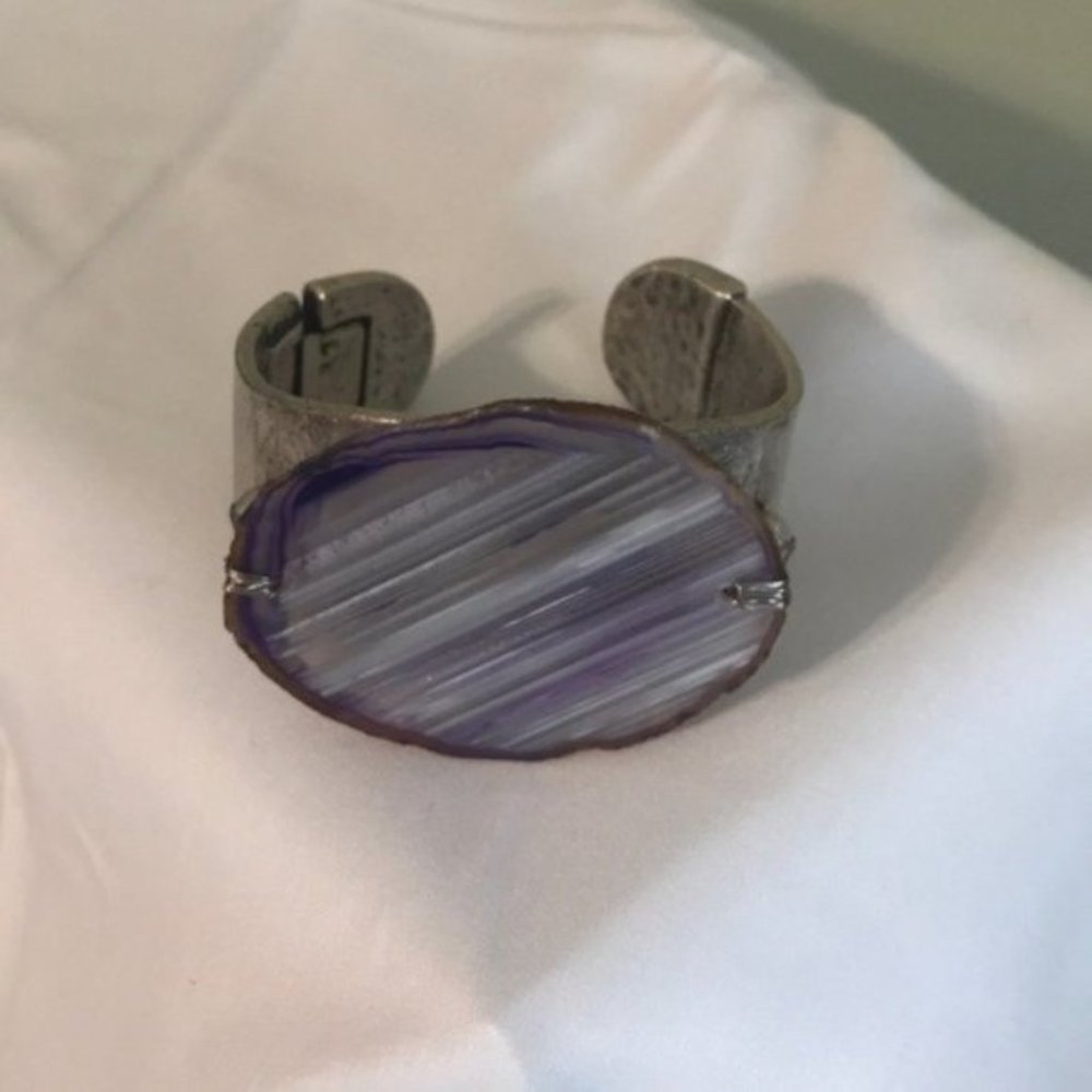 Vintage Handmade Steel Purple Geode Bangle